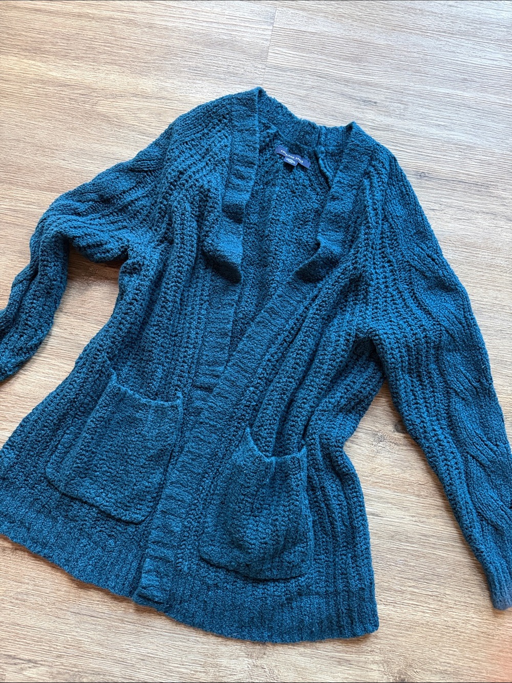 American Eagle Outfitters Teal Open-Front Knit Cardigan